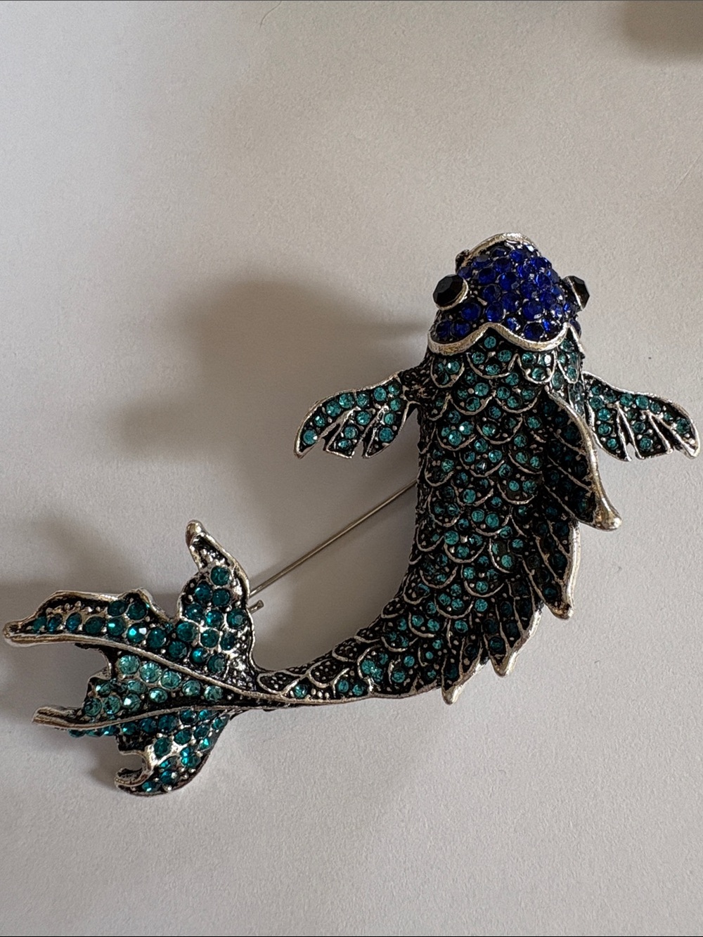 Sparkling Blue-Green Koi Fish Brooch/Pendant